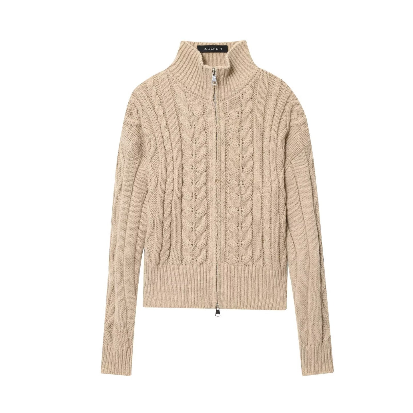 Women's Stand Collar Long Sleeve Twist Knitted Knitwear