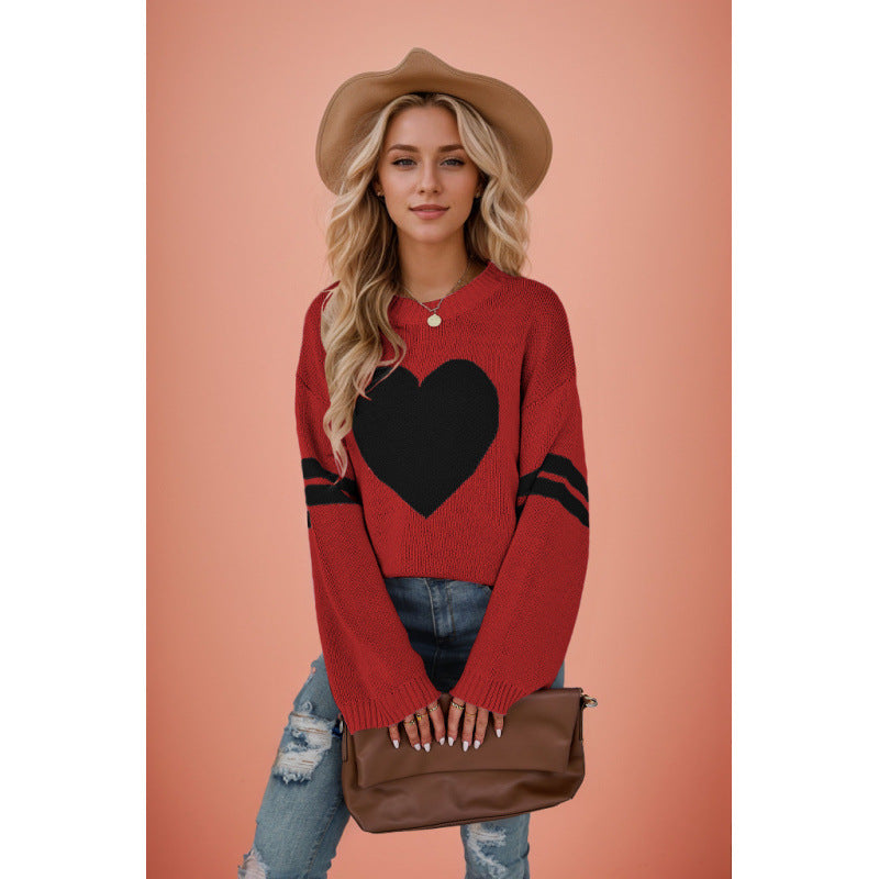 Women's Two-color Jacquard Love Valentine's Day Round Plus Size