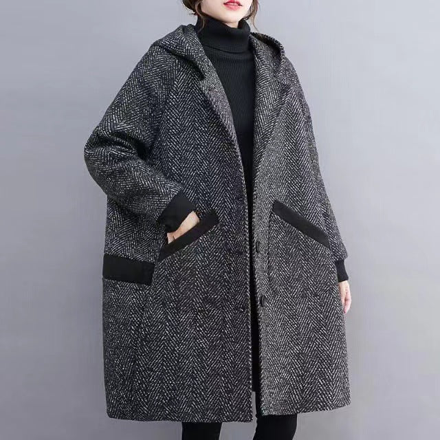 Women's Sister Winter Korean Style Loose Cocoon Hooded Mid-length Veet Padded Clothing
