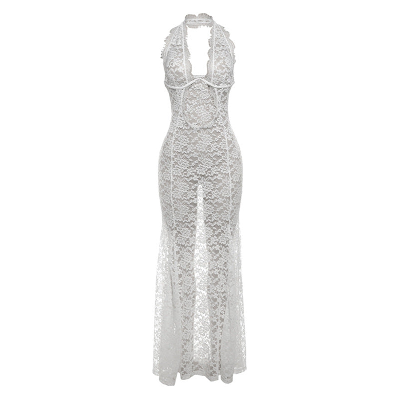 Women's Summer Temperament Lace Halter Long Dress Dresses