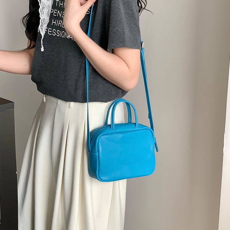 Niche Vegetable Tanning Leather Boston Minimalist Portable Handbags