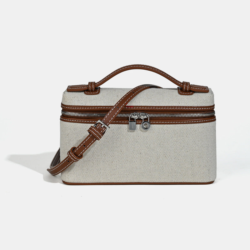 Women's Summer Cowhide With Canvas Lunch Small Square Bags