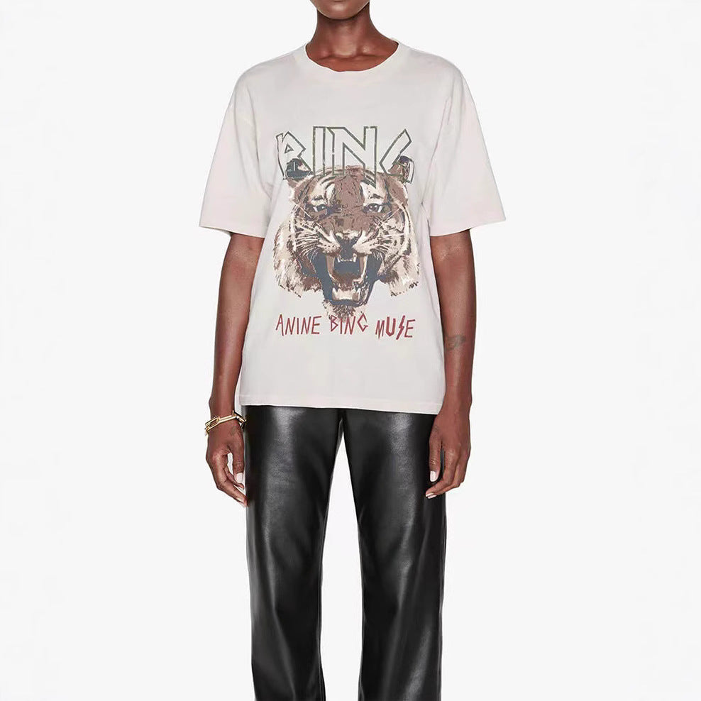 Women's Tiger Head Printing Old Fried Color Blouses