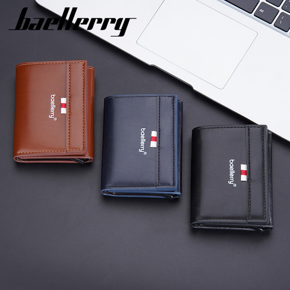 Men's Three Fold Multiple Slots Bottom Automatic Card Holder