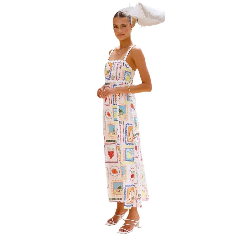 Linen Lace Sling Midriff Outfit Sexy Dress