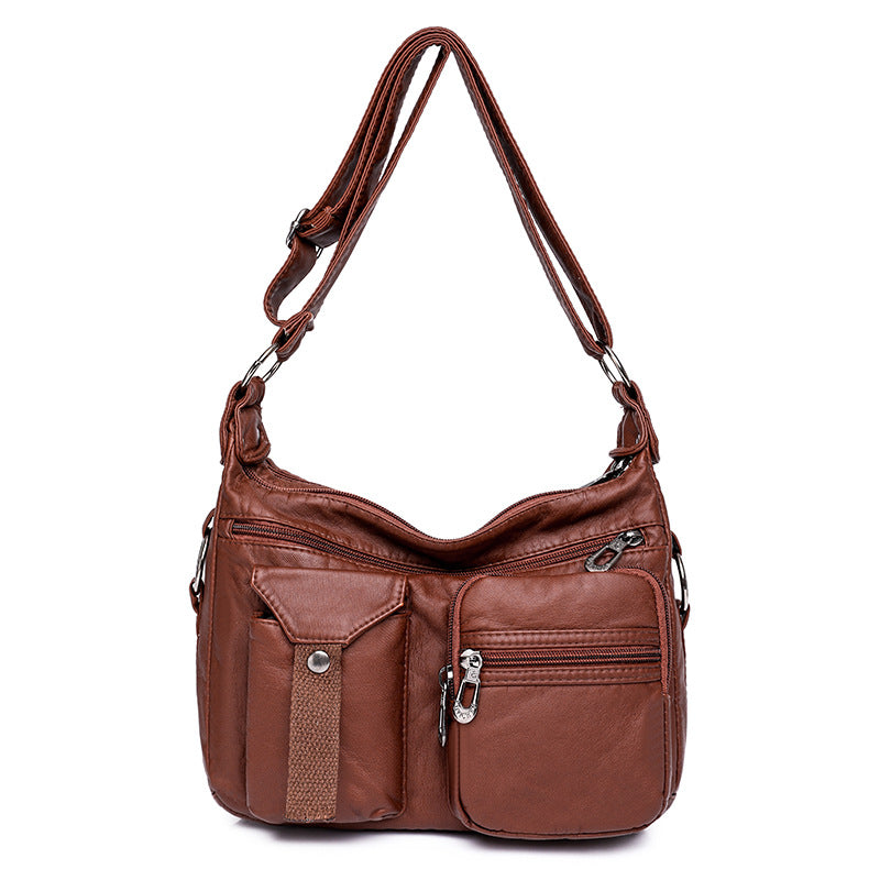 Women's Washed Leather Mother Fashionable Large Capacity Shoulder Bags