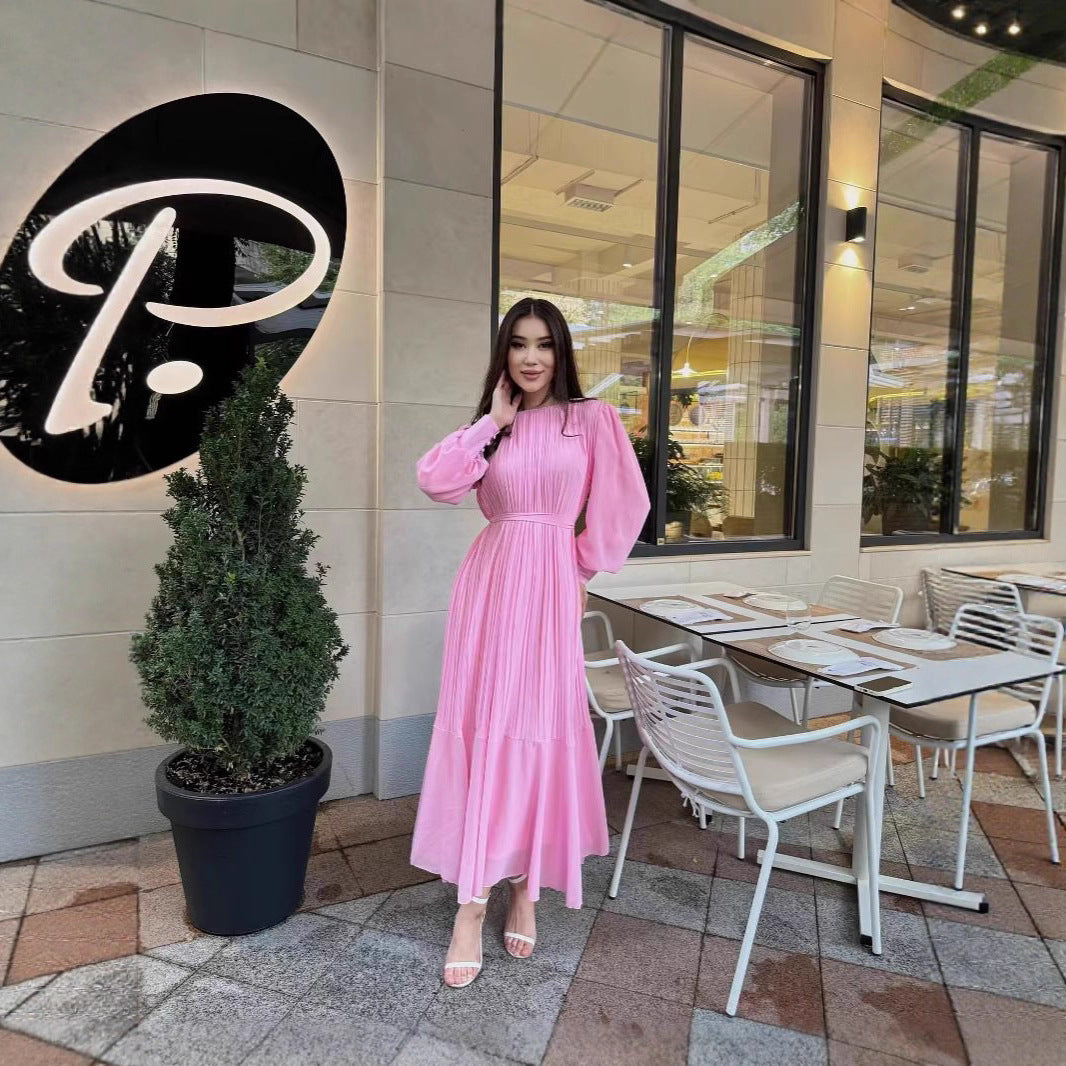 French Style Temperament Pleated Big Swing Dresses