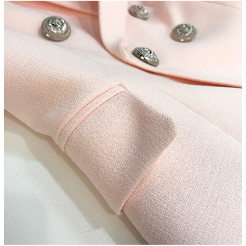 Sier Metal Buckle Double Breasted Pink Small Suit