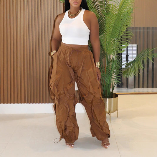 Women's Clothes Casual Wide Leg Stitching Lace Pants