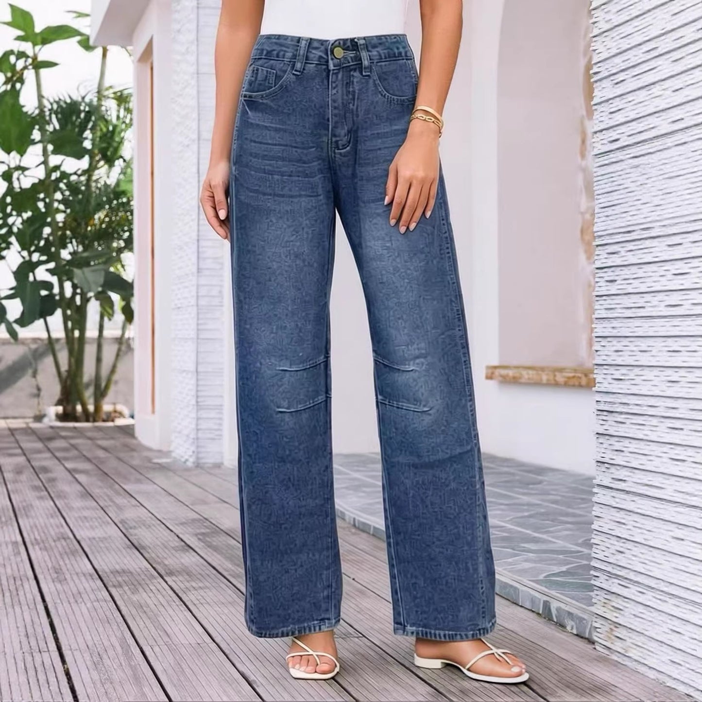 Women's Source Casual Fashion Wash Loose Mid Jeans