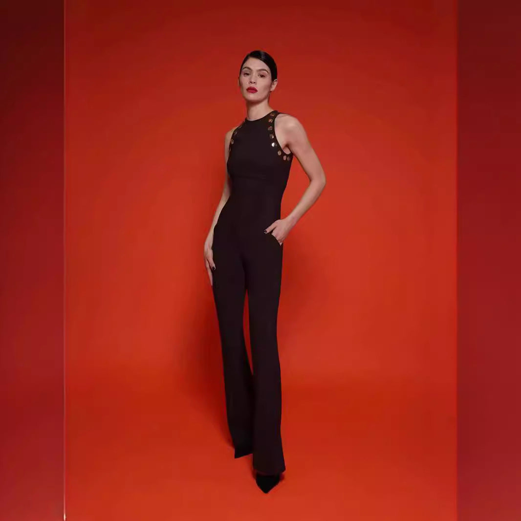 Women's Boutique Sleeveless High Waist Round Neck Figure Pants