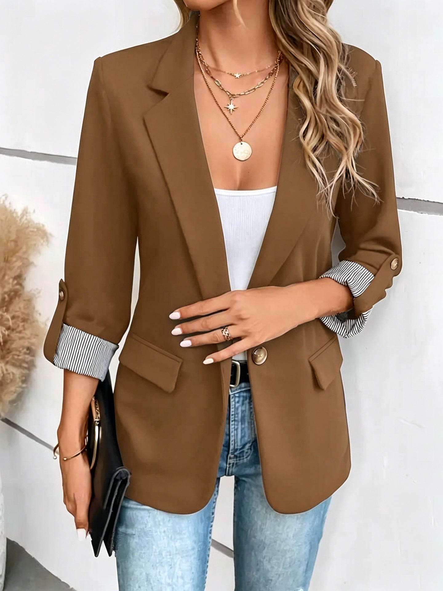 Women's Fashion Casual Button Cropped Sleeve For Small Suit