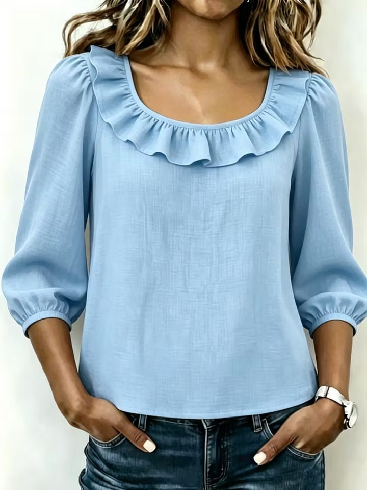 Women's Spring Fashion Simple Square Collar Versatile Women's T-shirt