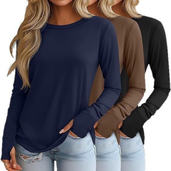 Women's Autumn Round Neck T-shirt Temperament Commute Blouses