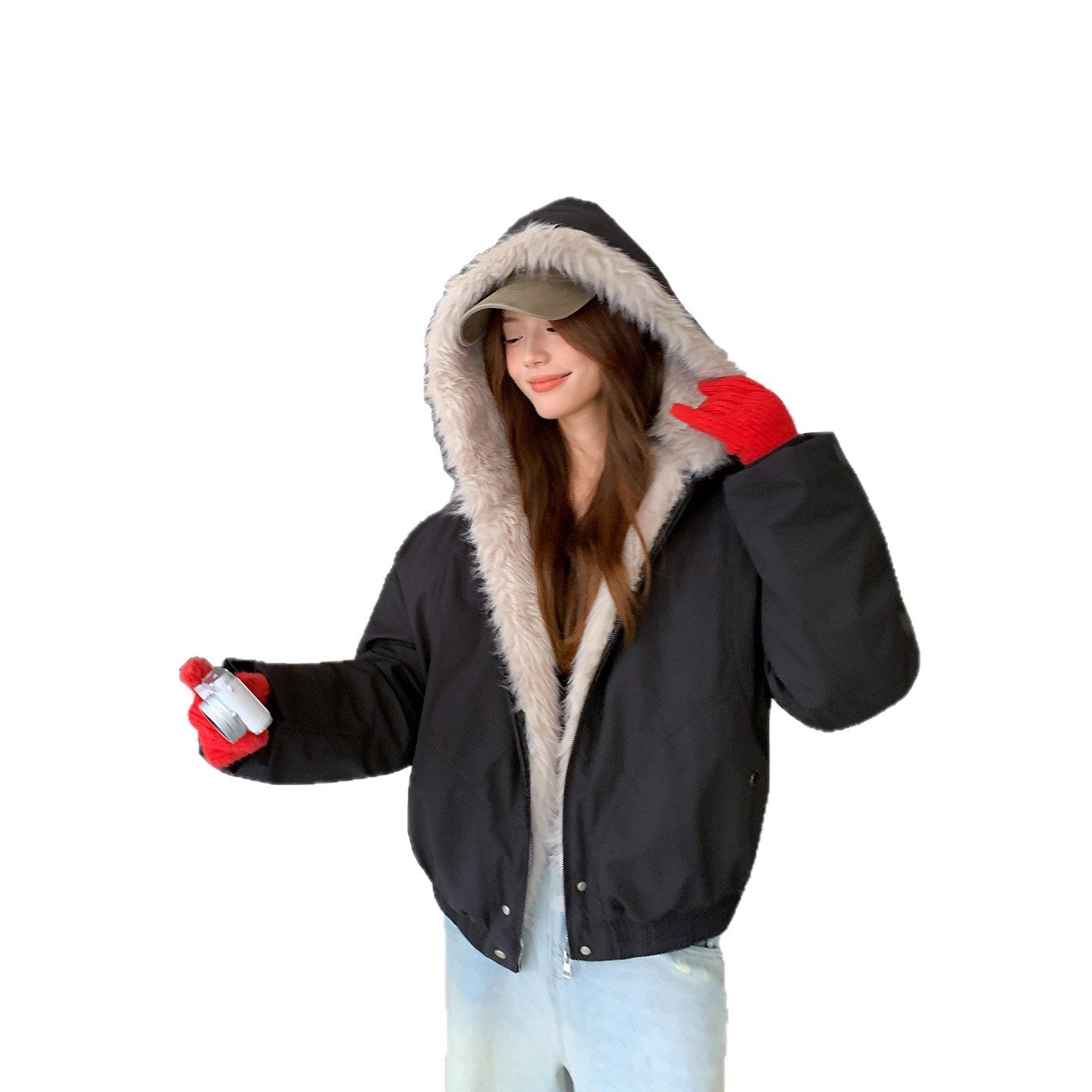 Hip Hop Style Fur Collar Female Coats