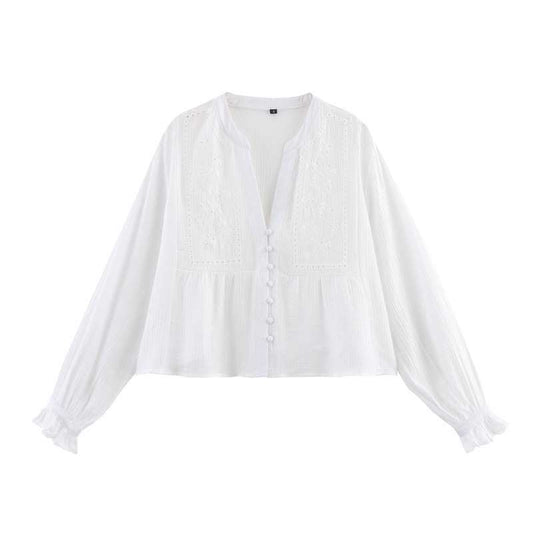 Women's Fashion Casual Hollow Shirt Embroidered Loose Blouses