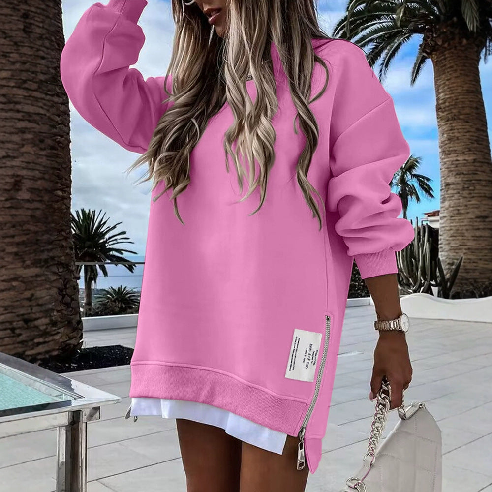 Women's Zipper Decorations Round Neck Dress Dresses