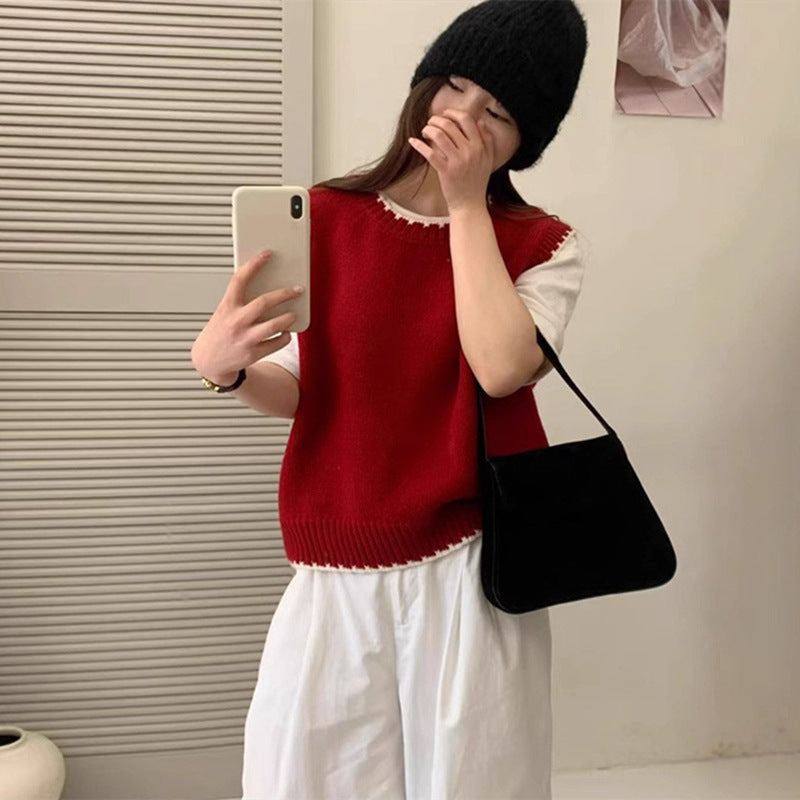 Women's Spring Stripe Round Neck Loose Bandage Dress Sleeveless Sweaters