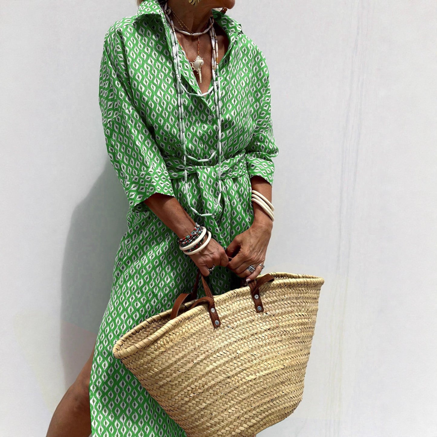 Women's Half Sleeve Striped Lapel Shirt Dress