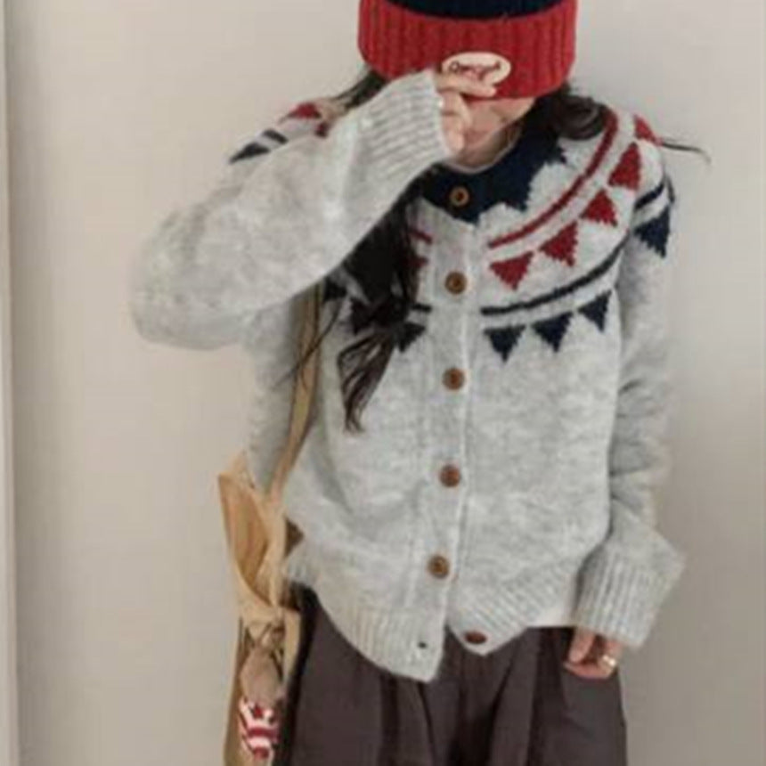 Women's Contrast Color Brocade Retro Loose Lazy Knitwear