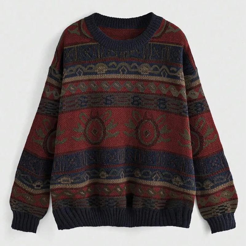 Women's Round Neck Pullover Knitted Contrast Color Sweaters