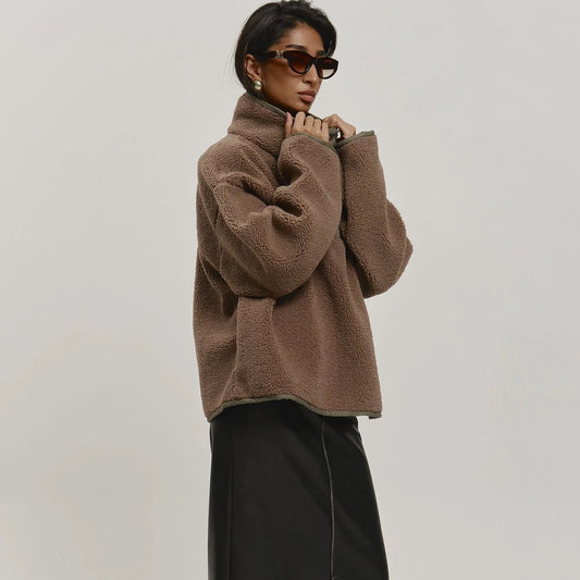 Women's Solid Color Turtleneck Berber Fleece High-grade Tops