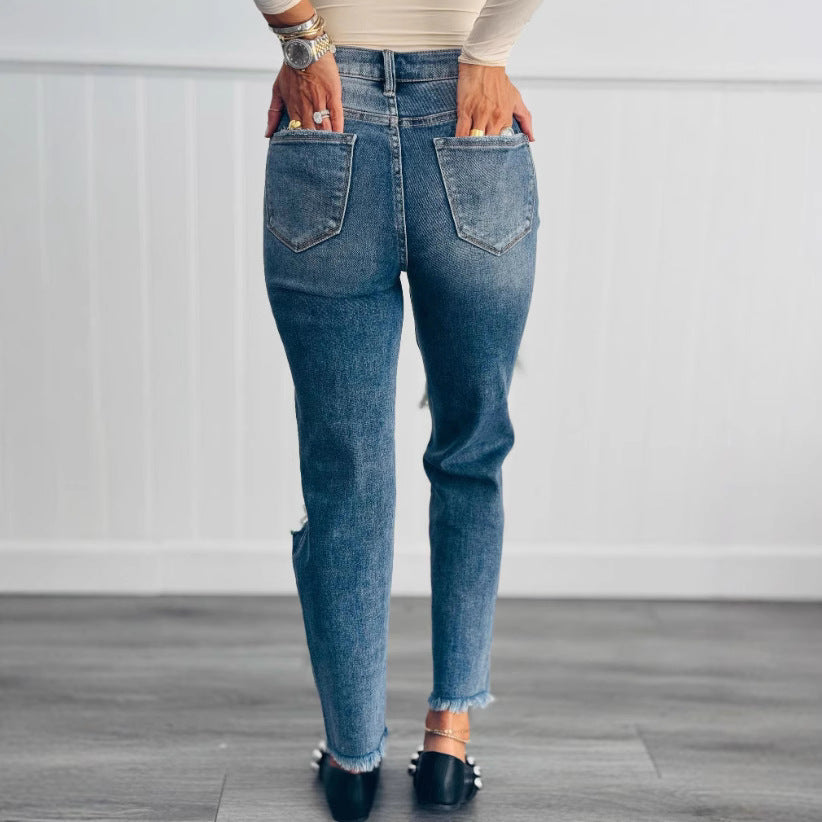 Classy Summer High Waist Washed Ripped Women's Jeans