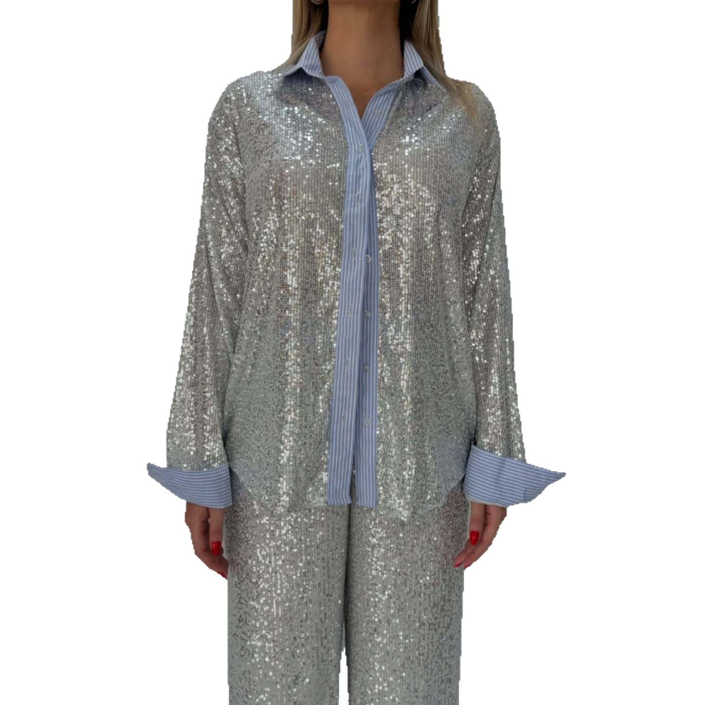 Pretty Loose Sequin Wide Leg Two-piece Fashion Casual Suit
