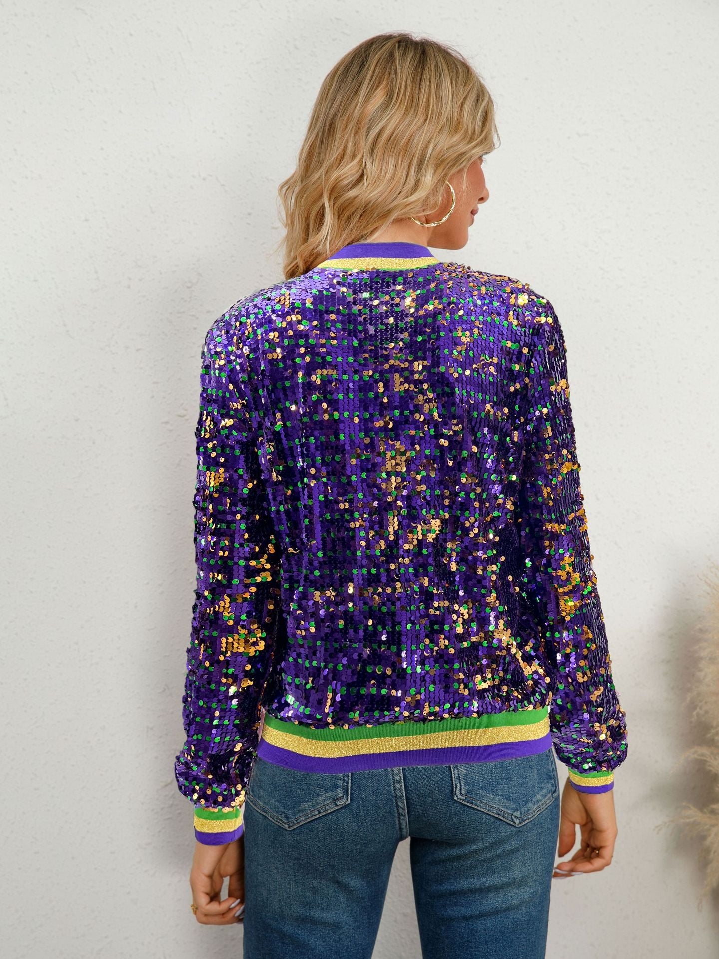 Women's Long Sleeve Sequin Fashion Trendy Baseball Jackets