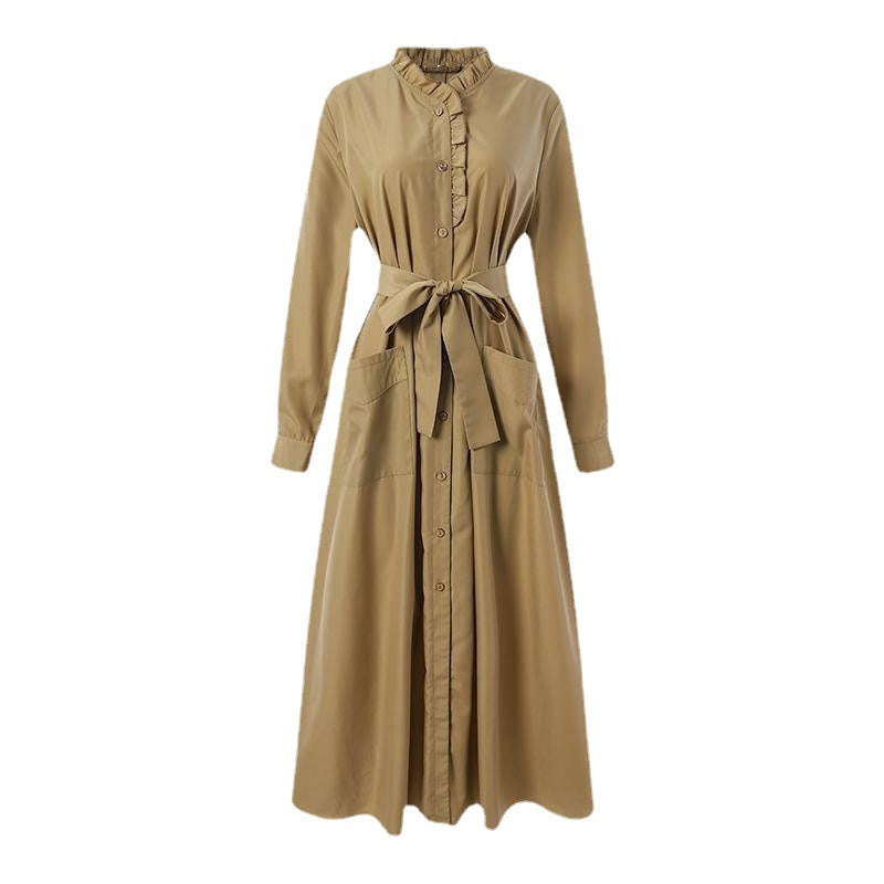 Women's Style Arab Temperament Pure Color Ruffled Dresses