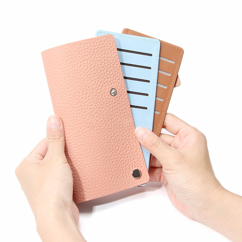 Women's Sliding Genuine Leather Contrast Color Design Card Holder