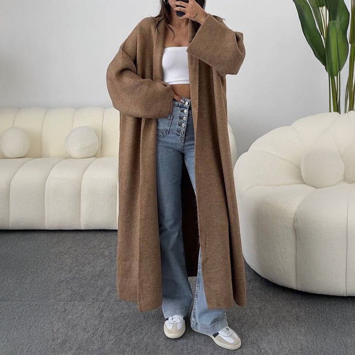 Women's Fashion Long Sleeve Wool Overcoat Trench Sweaters