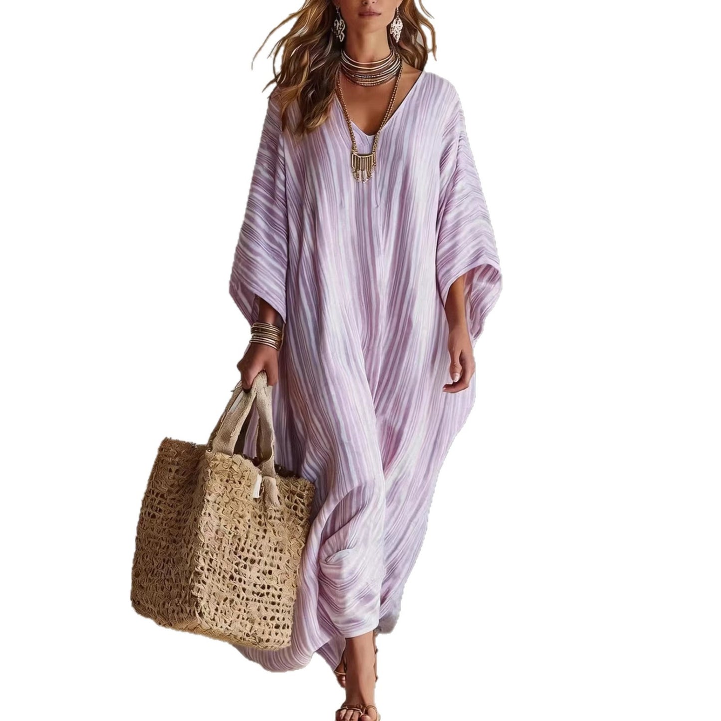 Women's Summer Digital Printed Half Sleeve Kraft Tan Dress