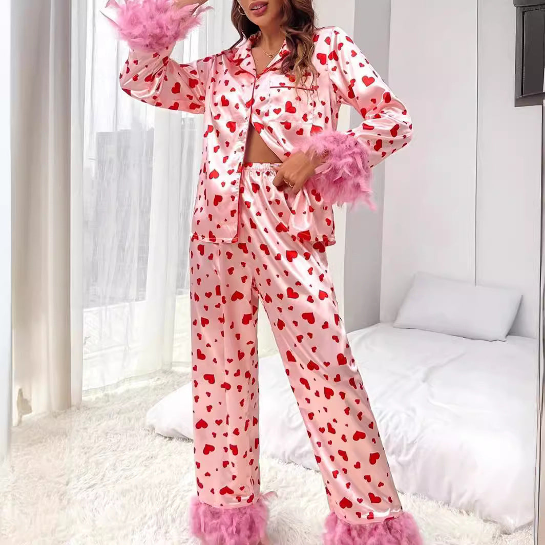 Printing Lapel Love Pocket Furry Button Fluff Suits