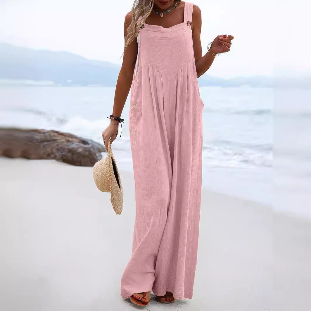 Summer Smart Trousers Solid Color Loose Casual Women's Jumpsuit/clothing