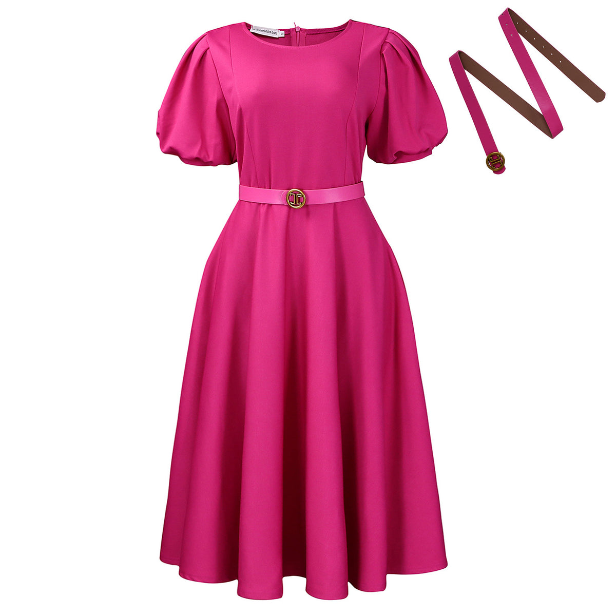 Women's Round Neck Elegant Large Hem Puff Sleeve Dress