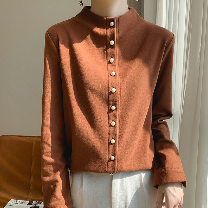 Women's Double-sided Warm Shirt Half Turtleneck Fashion Blouses