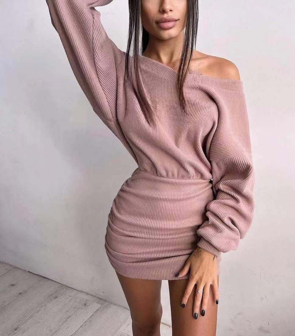 Knitted Commuter Loose Crimp Sunken Stripe Dress