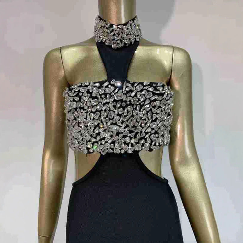 Rhinestone Bandage One-piece Dress Birthday Banquet Dresses