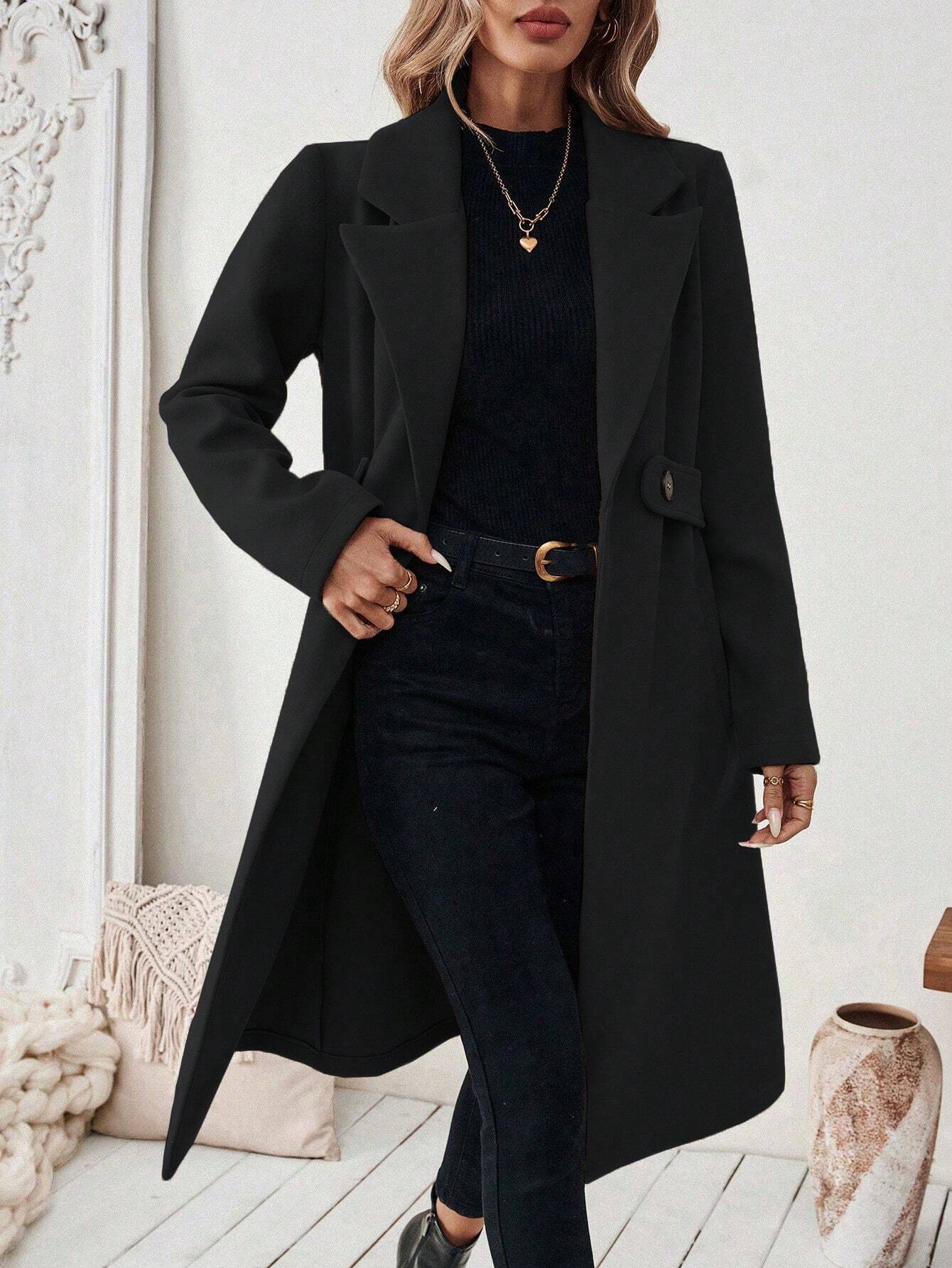 Women's Woolen Long Lapel Slim Fit Slimming Coats