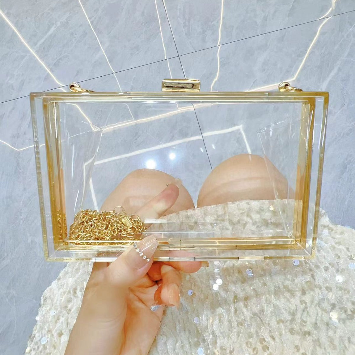 Women's Acrylic Transparent Box Chain Dinner Gel Evening Bags