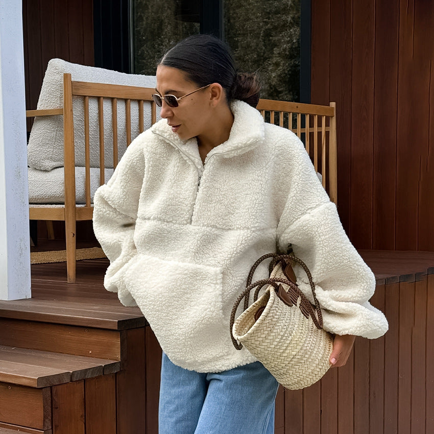Women's Personality Fashion Beige Knit Casual Lamb Sweaters