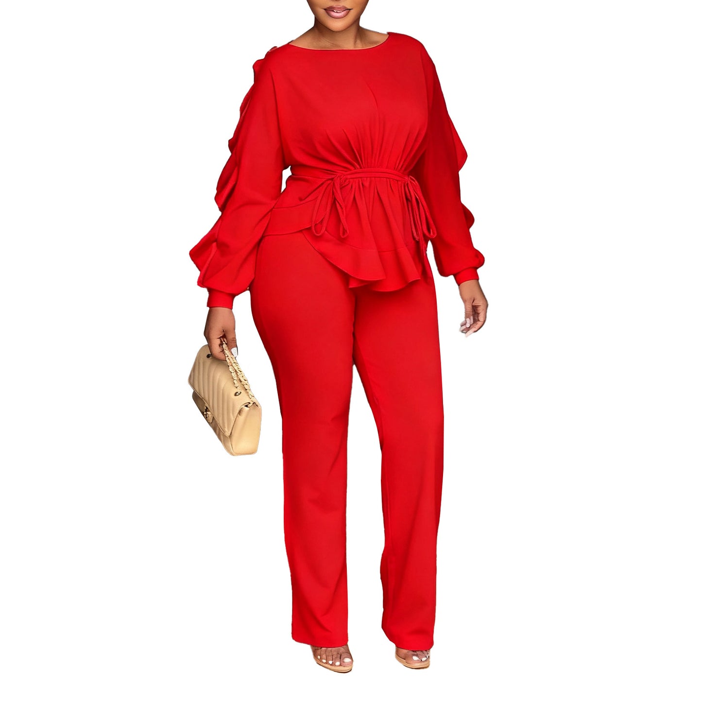 Elegant Winter Elastic Ruffled Drawstring Long Sleeve Tops