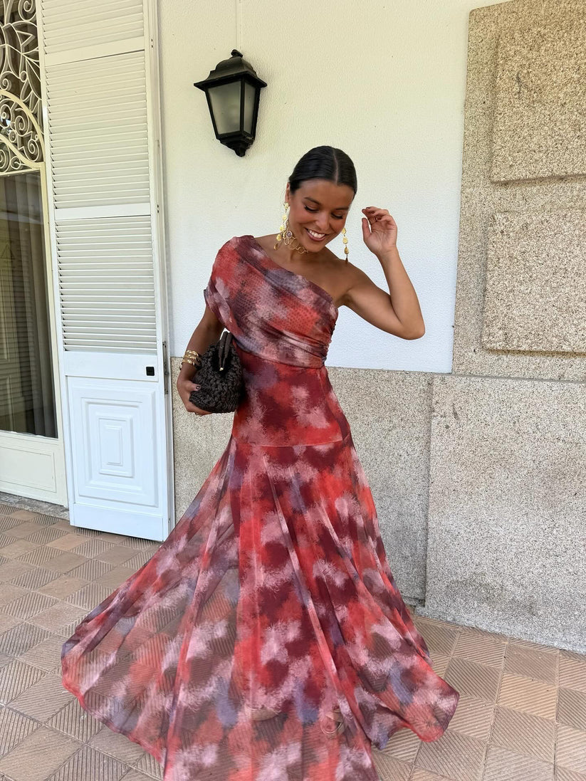 Popular Printed Mesh Holiday Bottoming Dress Dresses