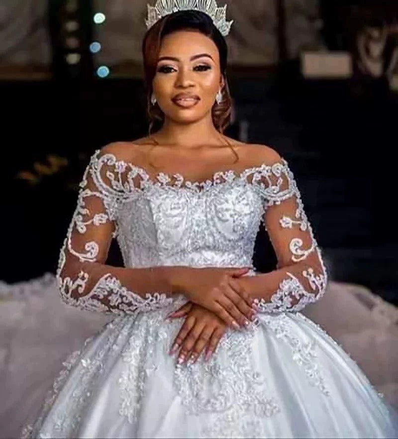 Screen Dress African Bridal Long Sleeve Diamond Decorations Wedding Dresses