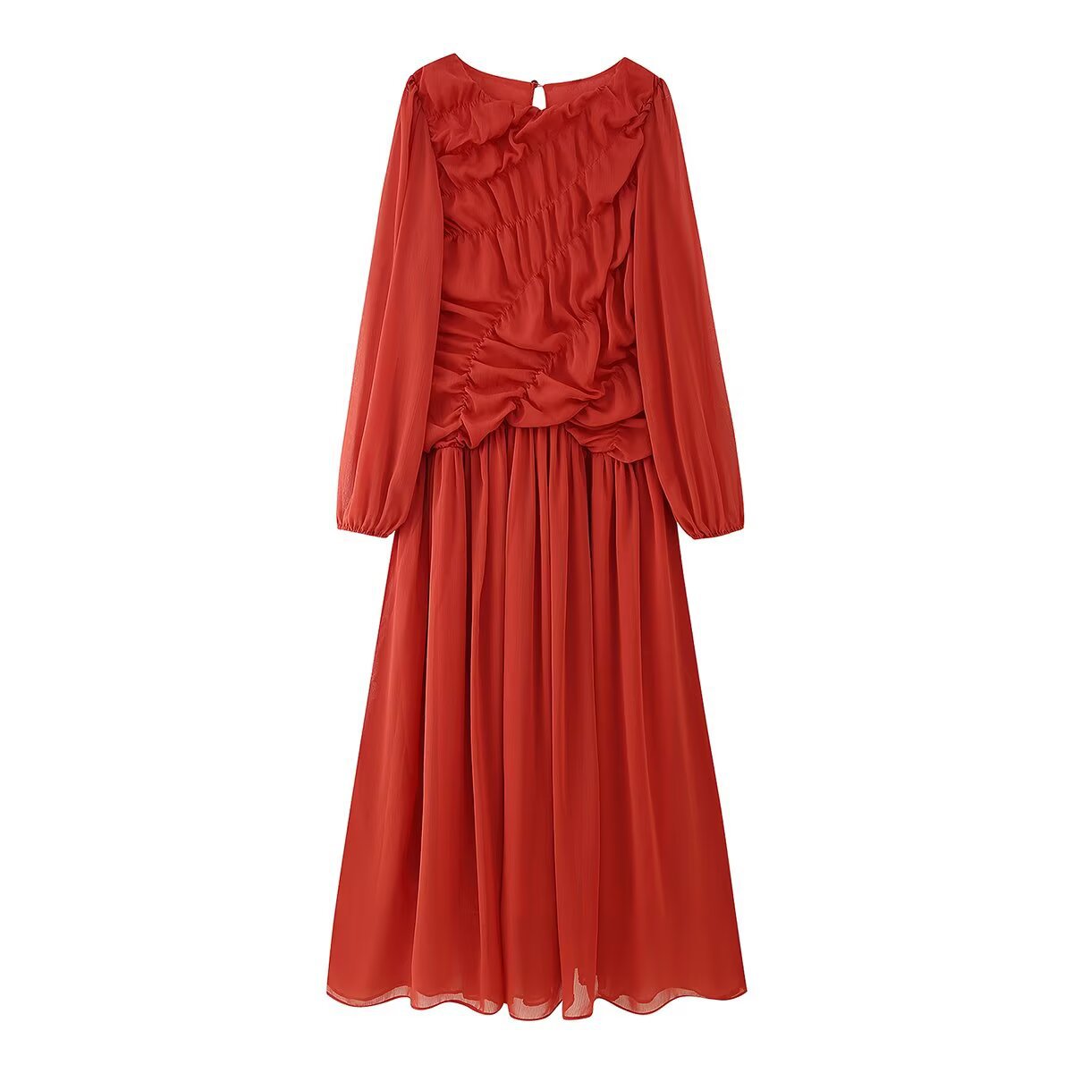 Women's Temperament Pleated Round Neck Versatile Slimming Dresses