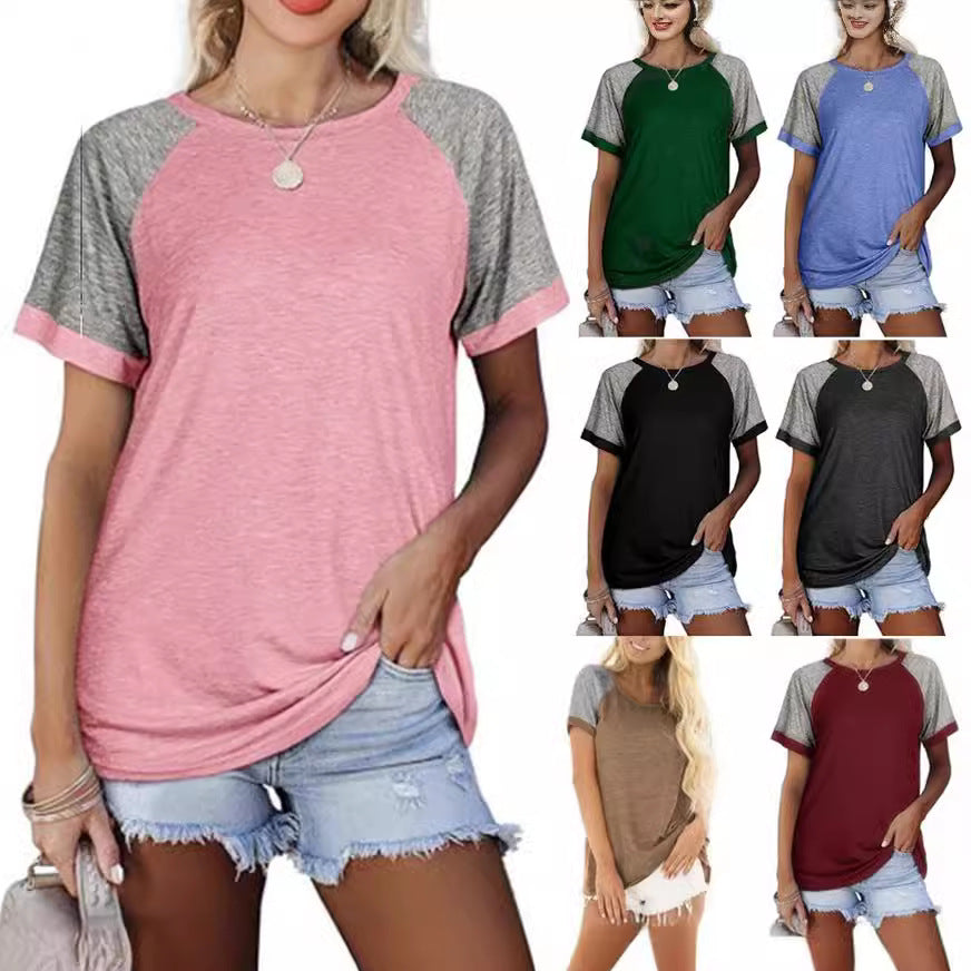 Charming Women's Round Neck Multicolor Sleeve Tops