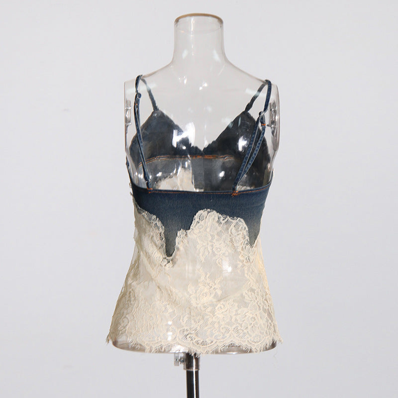 Women's Hot Style Lace Splicing Sling Drawstring Suits
