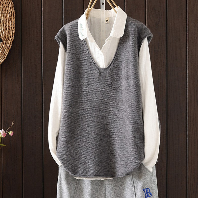 Women's Solid Color Curling Casual Loose Pullover Bandage Vests