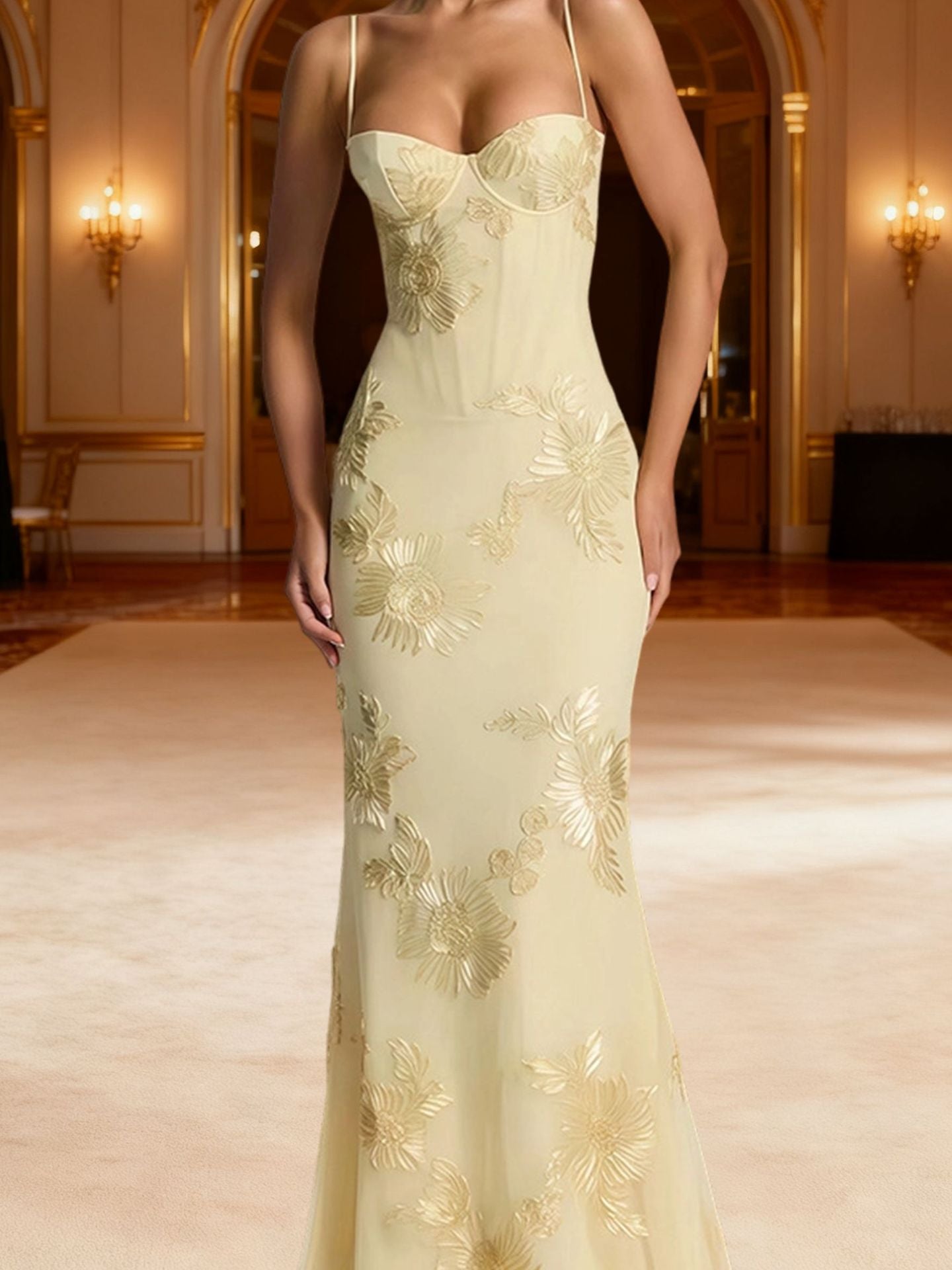Cross Strap Dress Exquisite Flower Banquet Dresses